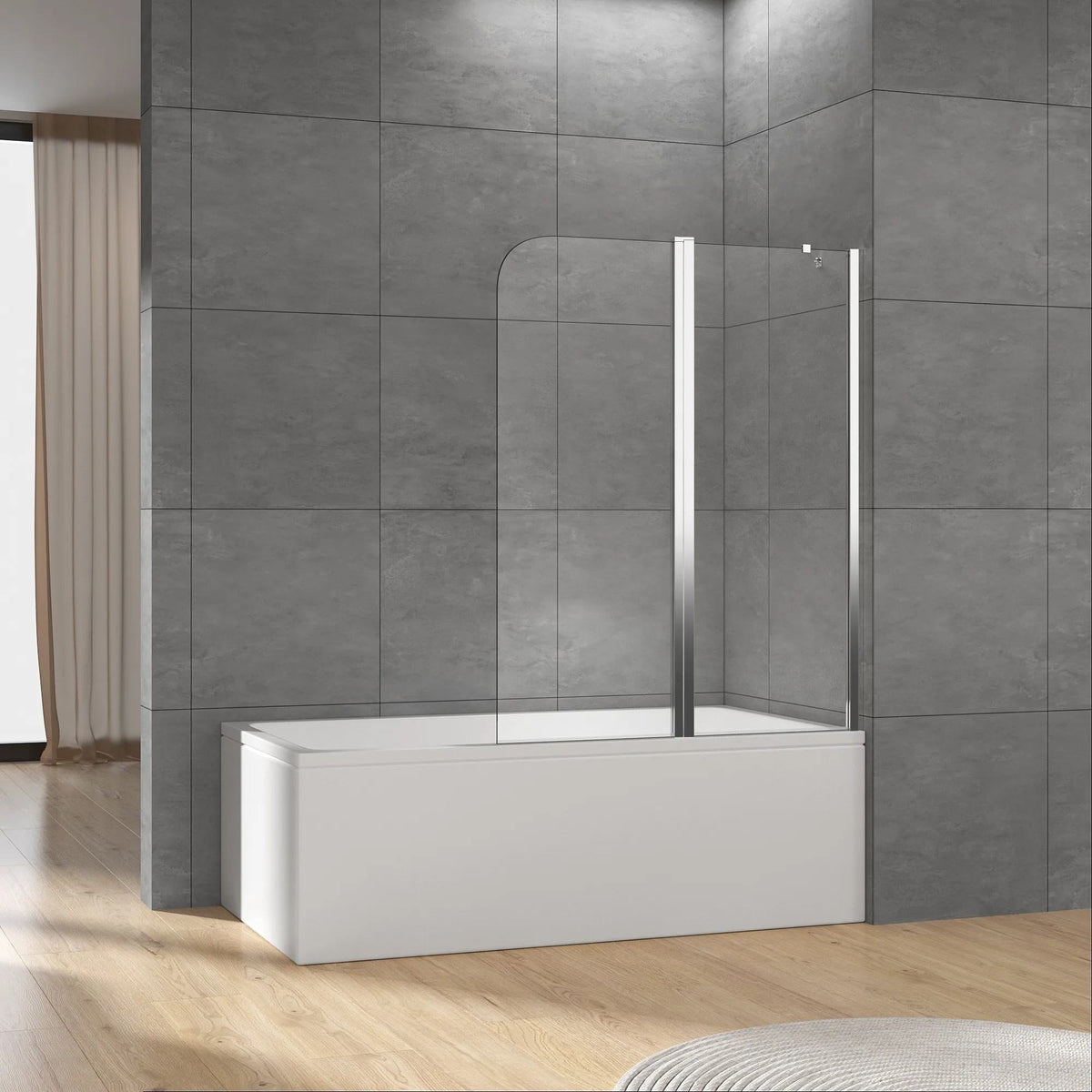 Rothnow® black shower panel and walk-in bathtub shower door with fixed panel, 900mm wide and 2200mm high, for modern bathroom.