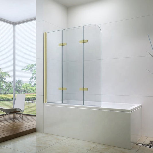 Rothnow® black walk-in shower panel with folding glass door for bathtub, modern design, transparent safety glass, and sleek finish