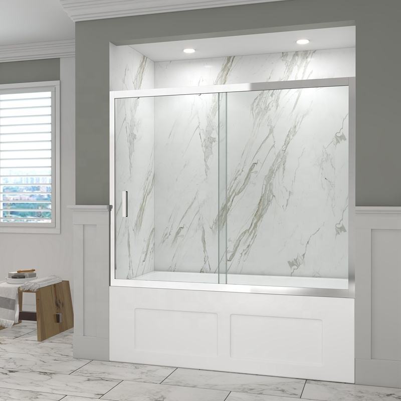 Rothnow® black framed sliding shower door for walk-in bathtub, 900mm wide, with clear glass panels and sleek design.