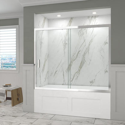 Rothnow® black framed sliding shower door for walk-in bathtub, 900mm wide, with clear glass panels and sleek design.
