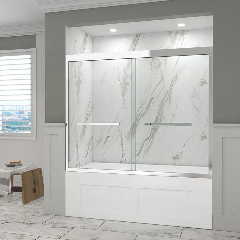 Rothnow® shower panel walk-in bathtub shower door with black framed sliding design, made of durable shower door material.