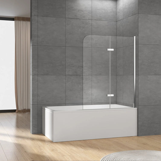Rothnow® black walk-in bathtub shower door, hinged design, sleek shower panel with clear glass for modern bathroom setup.
