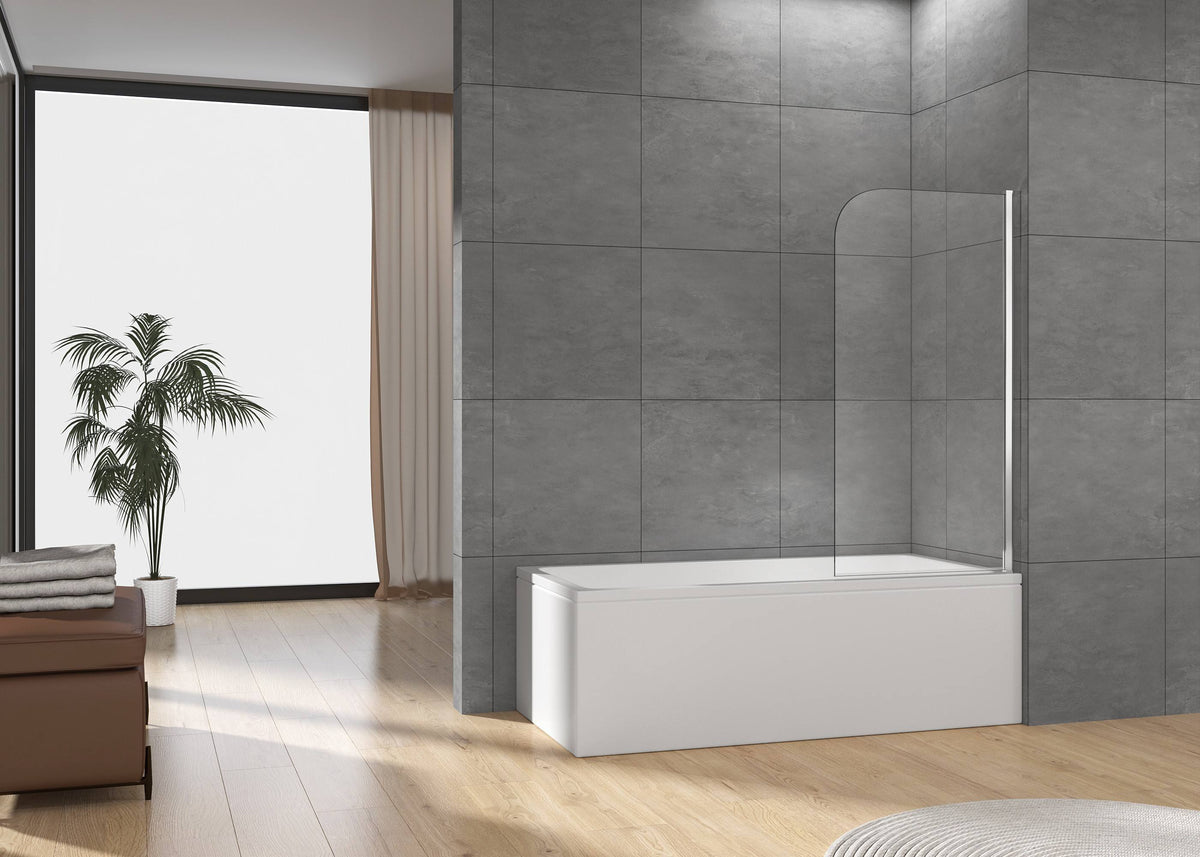 Rothnow® black 900mm x 2200mm walk-in shower panel with fixed glass door for bathtub shower enclosure.