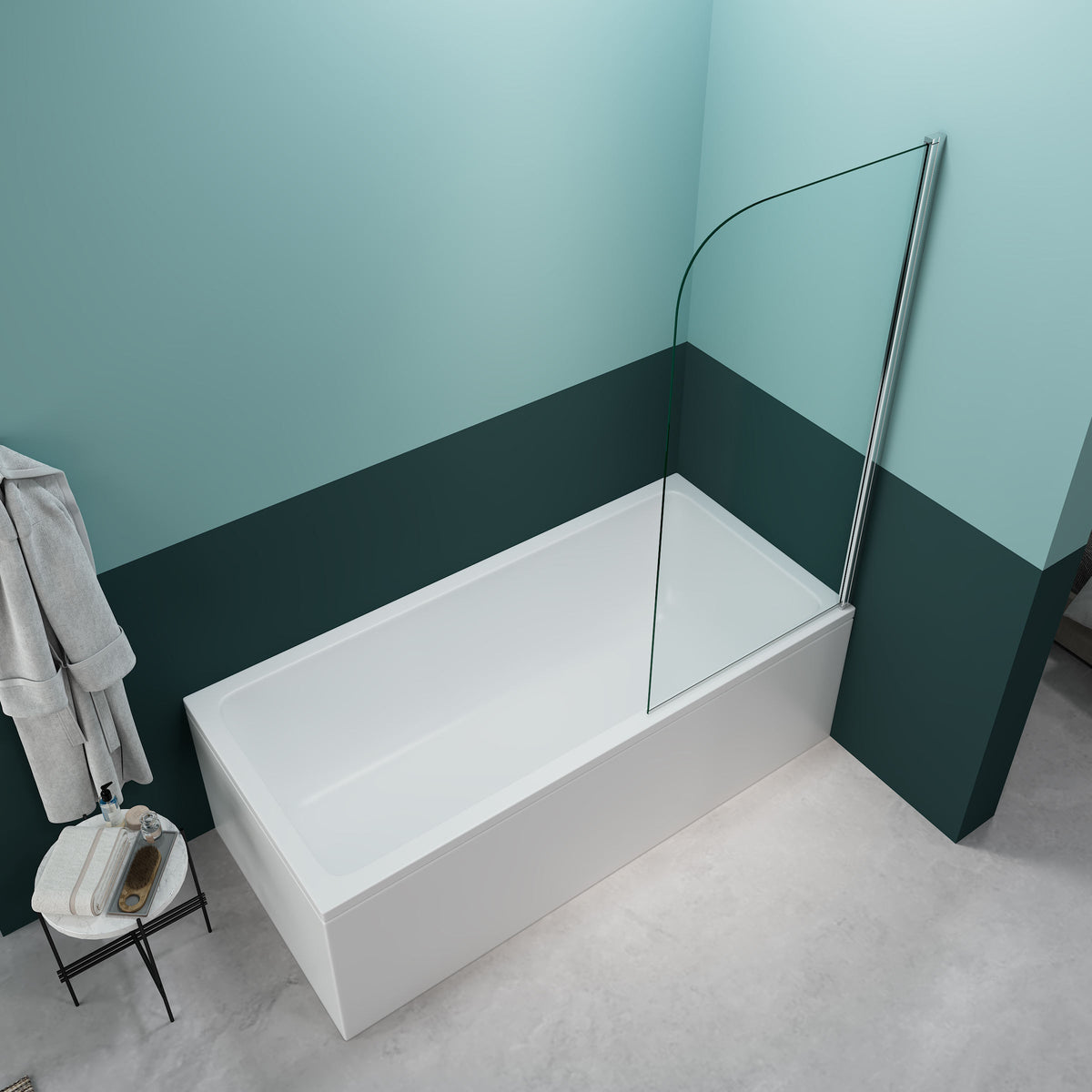 Black Rothnow shower panel with walk-in bathtub shower door, featuring a single fixed glass panel for modern bathroom use.