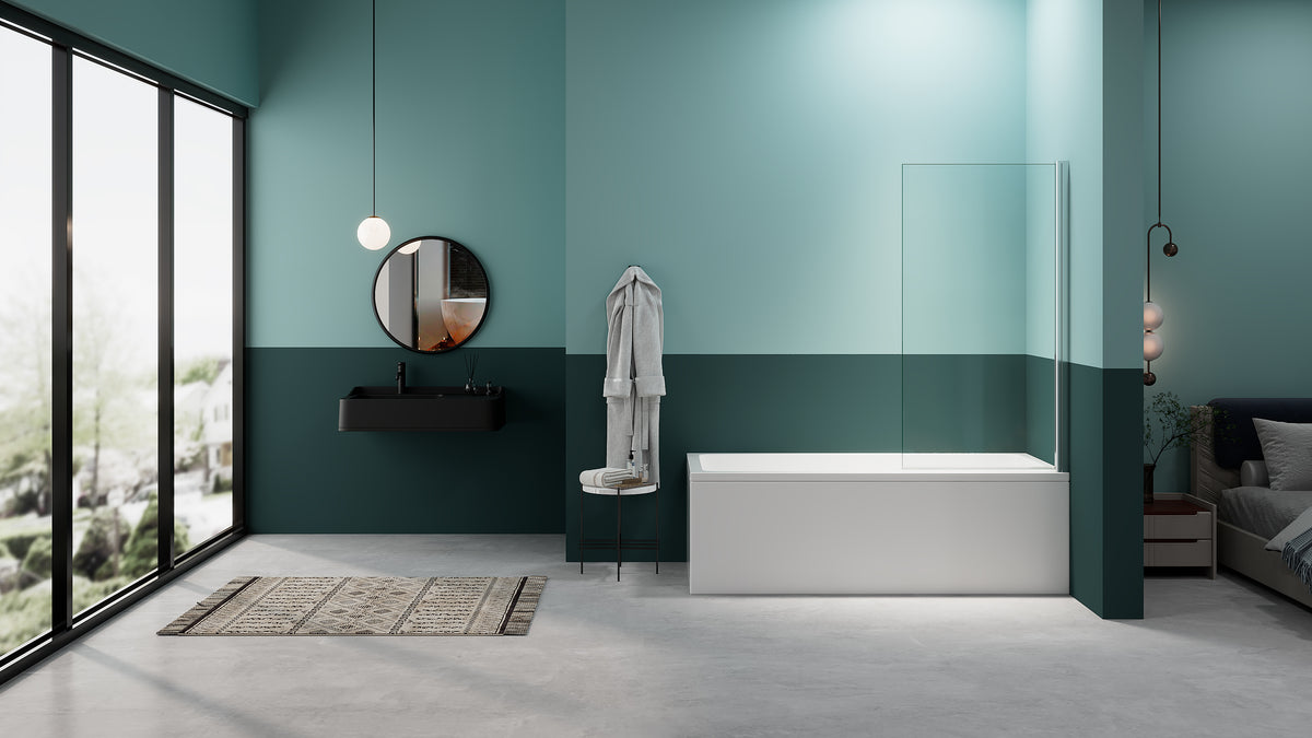 Rothnow® black glass walk-in shower panel and bathtub shower door, rectangular shape, modern design for bathroom upgrade