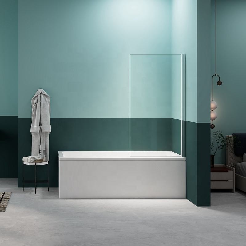 Rothnow® walk-in shower panel with black frame and single rectangular glass door for bathtub shower enclosure.