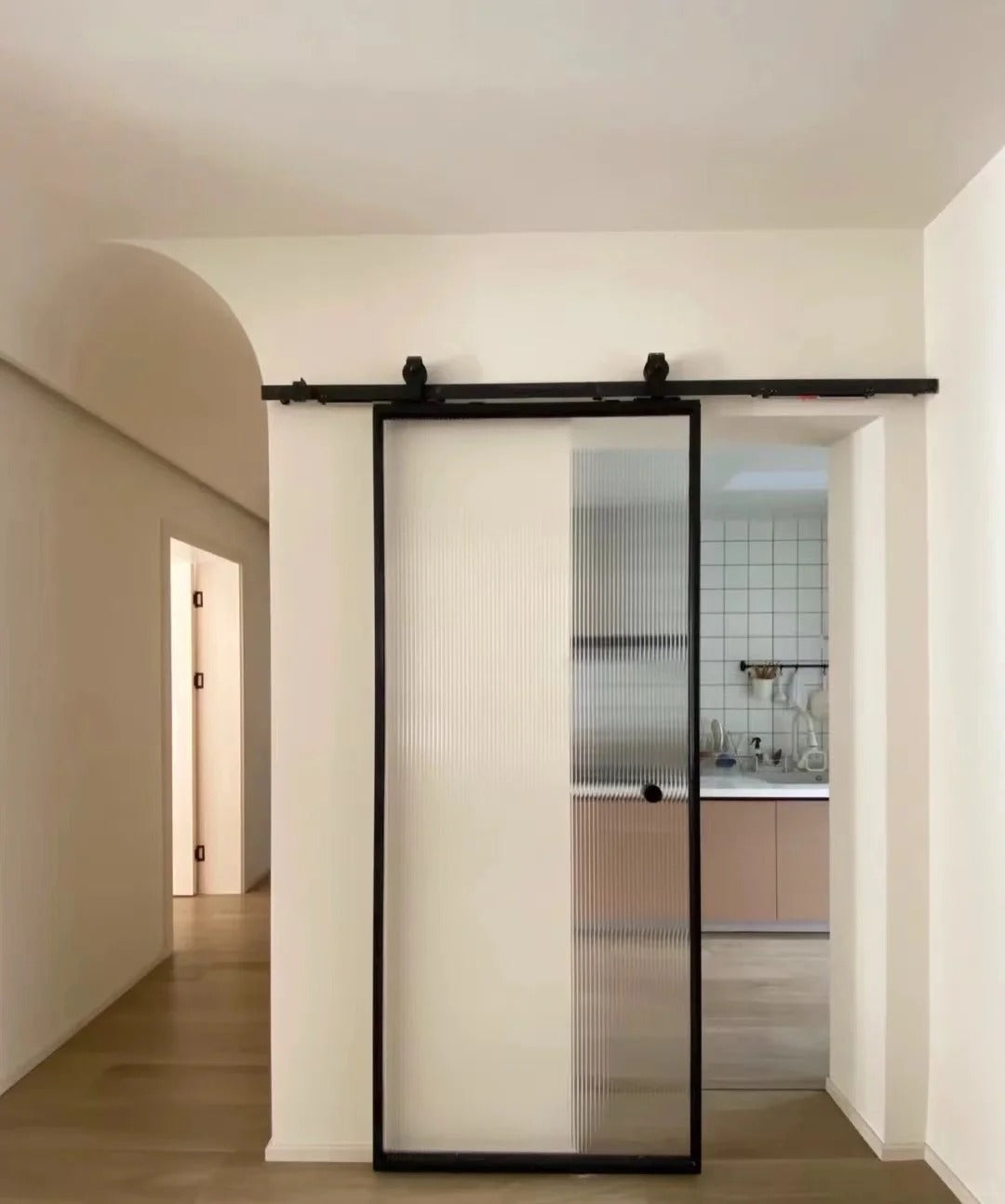 Rothnow Aluminum Door 16x45 Series American Style Slim Frame Barn Door with clear glass and white finish