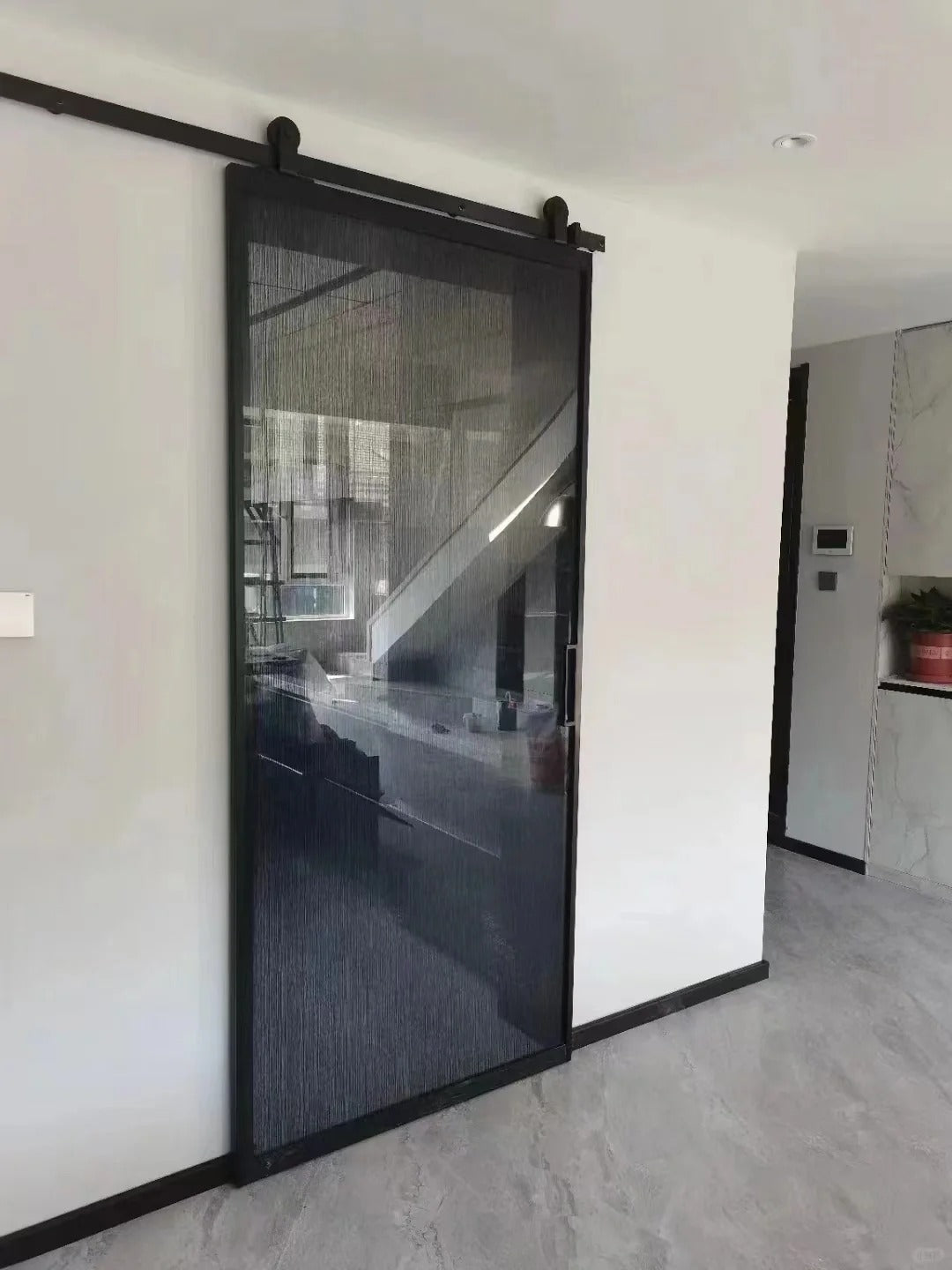 Rothnow® aluminum barn door with clear glass skin, 16x45 series American style slim frame, white finish, for interior doors