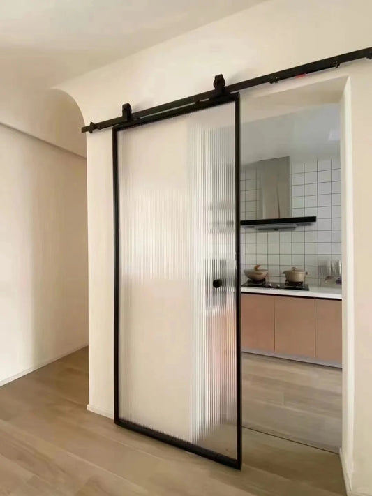 Rothnow® aluminum barn door with clear glass, 16x45 series American style slim frame, white finish, suitable for interior doors