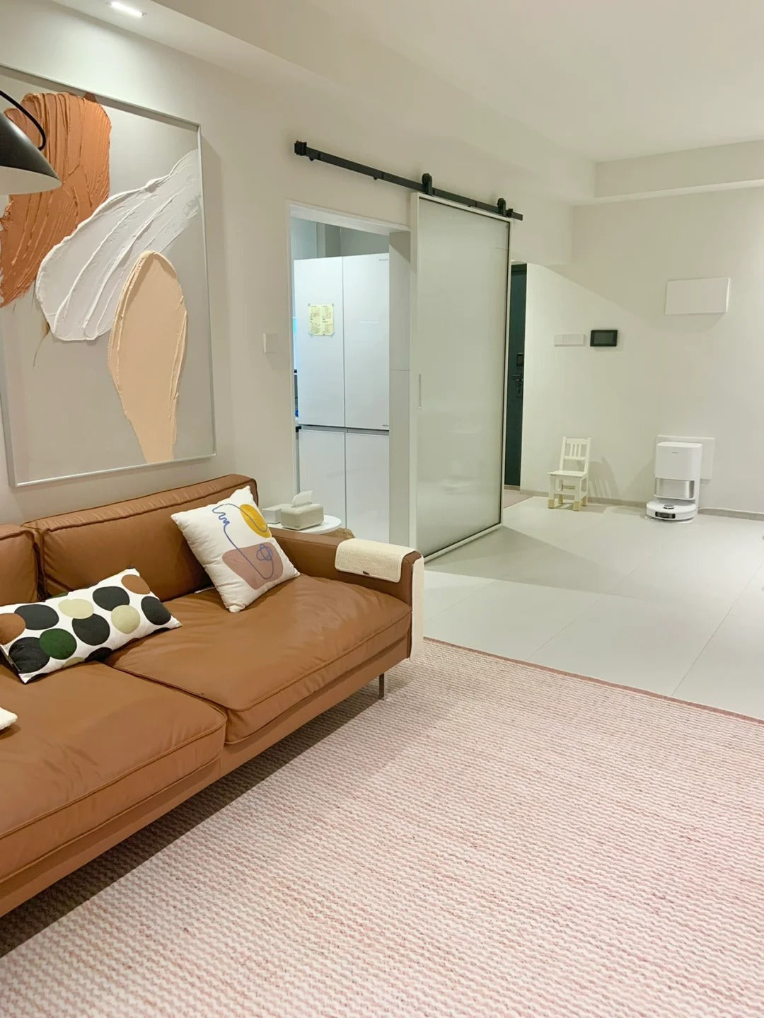 Rothnow Aluminum Door 16x45 Series American Style Slim Frame Barn Door in white with clear glass skin, modern and sleek design.