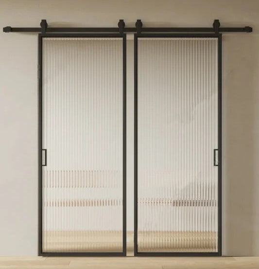 White Rothnow aluminum barn door with clear glass, 16x45 slim frame American style door, 900mm wide and 2200mm high.