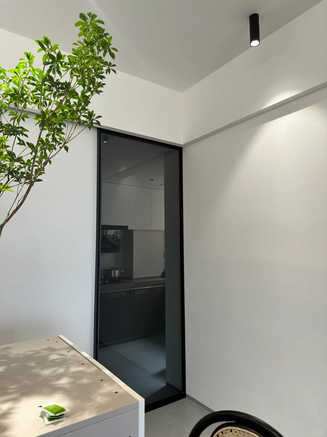 Rothnow® Aluminum Door, 16x45 Series Slim Frame Ghost Door with Crystal Grey Glass, white finish, sleek modern design.