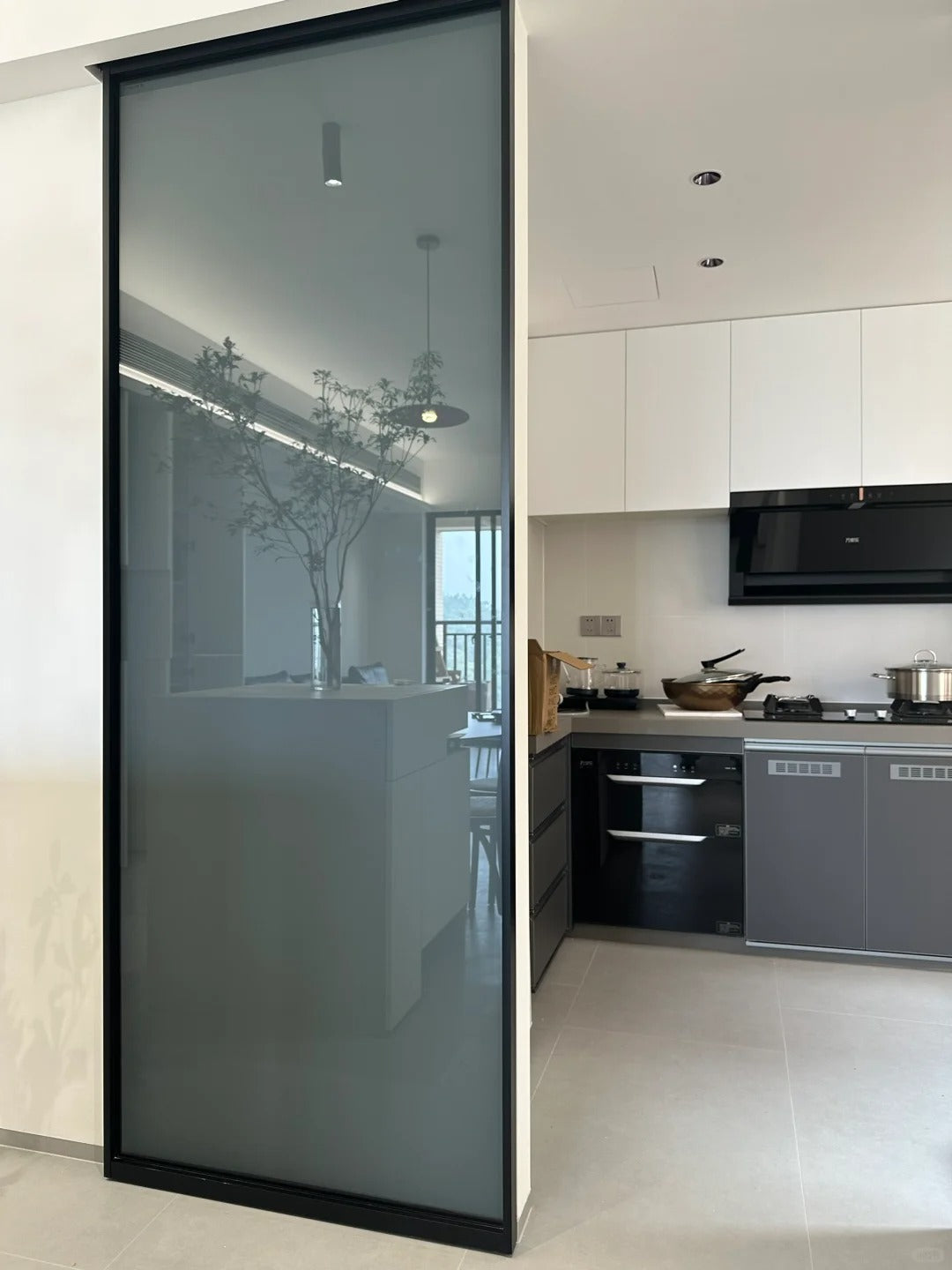 Rothnow aluminum door with 16x45 series slim frame and crystal grey glass, featuring clear glass skin and modern design.