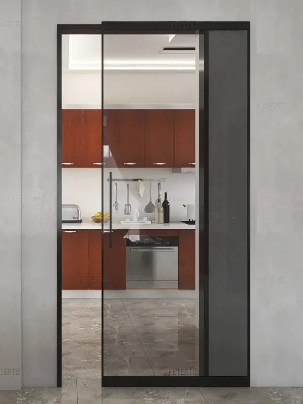 Rothnow® aluminum door with 16x45 slim frame design, crystal grey glass, and white finish for modern interior or exterior use.