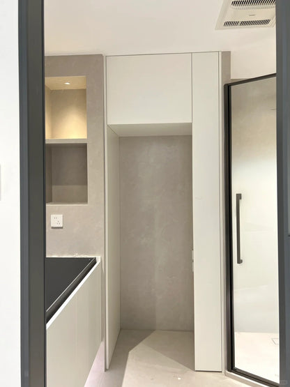 Rothnow® Aluminum Door 16x45 Series Slim Frame Ghost Door in grey oil sand with clear glass, modern design and slim profile.
