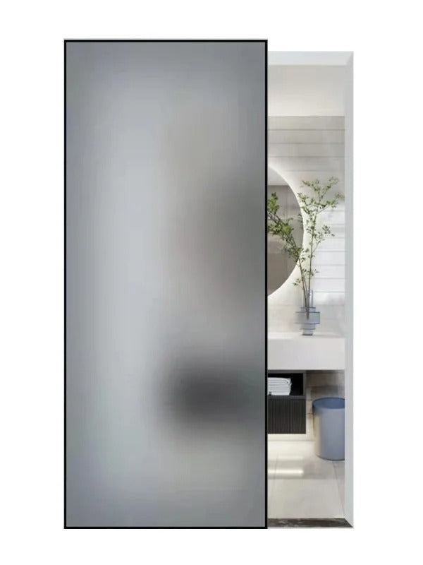 Rothnow® Aluminum Door 16x45 Series with slim grey oil sand ghost glass and clear glass skin, modern door design.