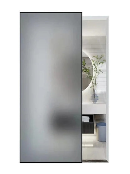 Rothnow® Aluminum Door 16x45 Series with slim grey oil sand ghost glass and clear glass skin, modern door design.