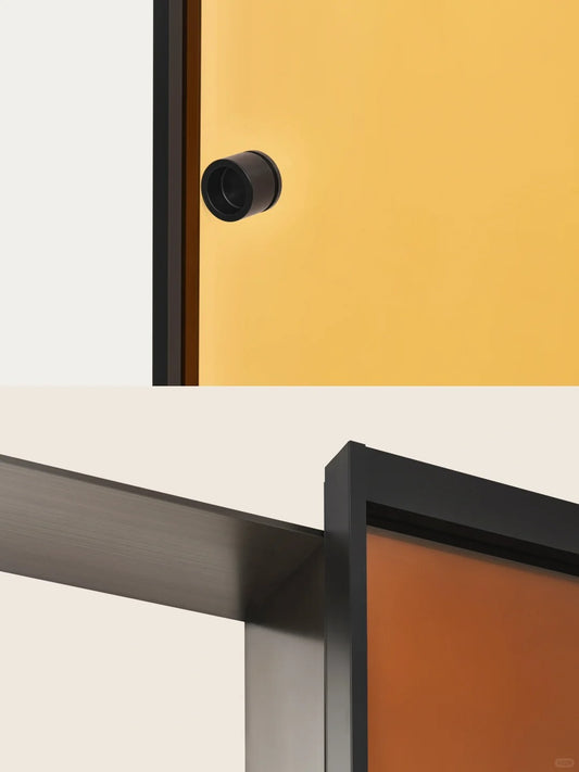 Rothnow® Aluminum Door 16x45 Series Slim Frame Ghost Door with tea-colored glass and white finish, modern door design.