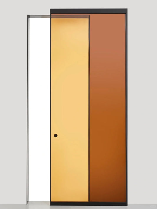 Rothnow Aluminum Door 16x45 Series Slim Frame Ghost Door with Tea Glass, white aluminum frame, clear glass, modern door design