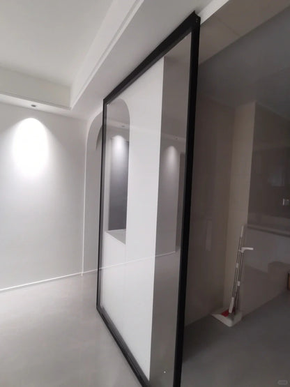 Rothnow Aluminum Door 16x45 Series with slim frame and transparent glass, white finish, modern ghost door design.