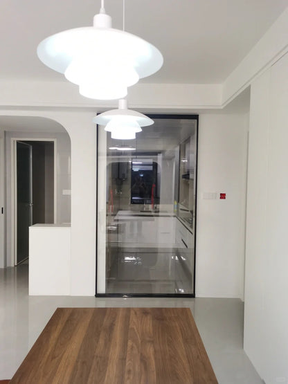 Rothnow® Aluminum Door 16x45 Series slim frame ghost door with transparent glass and white skin, modern residential door design