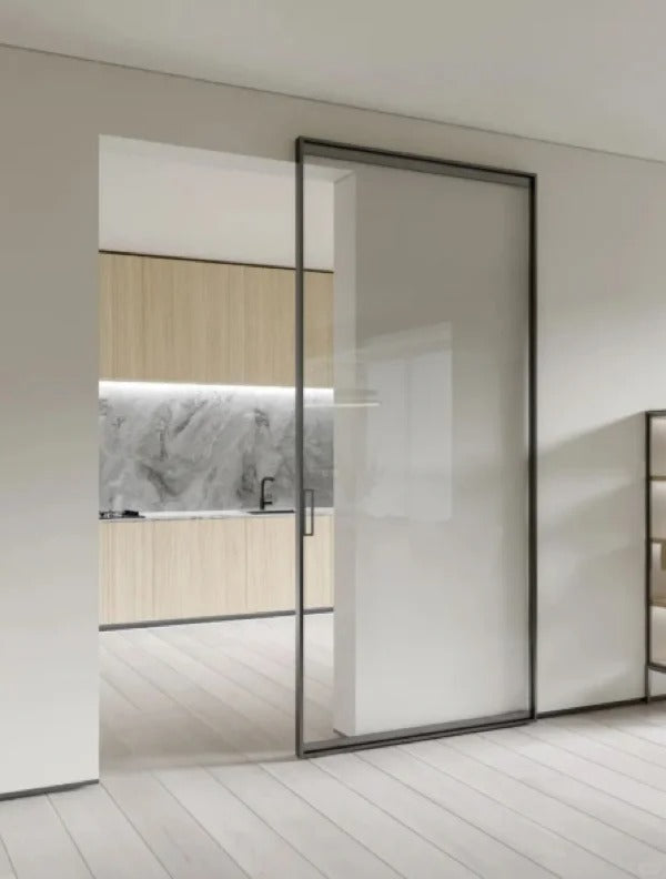 Rothnow® Aluminum Door 16x45 Series slim frame ghost door with transparent glass, white finish, sleek modern design