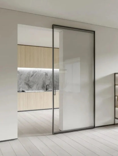 Rothnow® Aluminum Door 16x45 Series slim frame ghost door with transparent glass, white finish, sleek modern design
