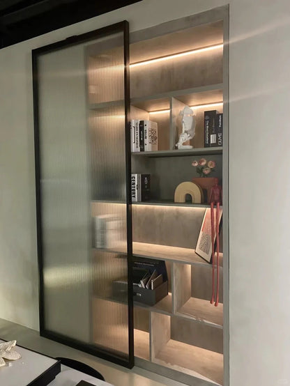Rothnow aluminum door with slim white frame, waved glass design, 16x45 series, 900mm wide and 2200mm high, modern architectural door