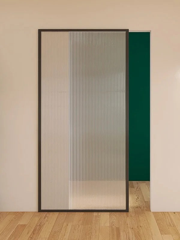 Rothnow® aluminum door with 16x45 slim frame, waved glass design, white finish, 900mm width by 2200mm height, modern ghost door style