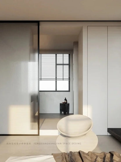 Rothnow® Aluminum door with white oil sand finish, 16x45 series slim frame ghost door, clear glass skin, modern door design