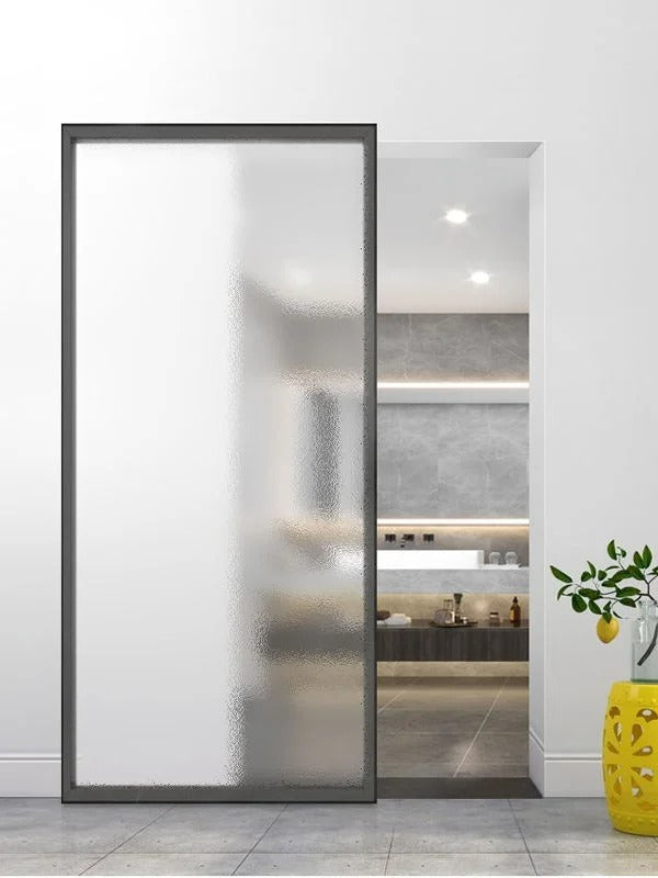 Rothnow aluminum door 16x45 series slim frame ghost door with white oil sand finish and clear glass for modern interior design.