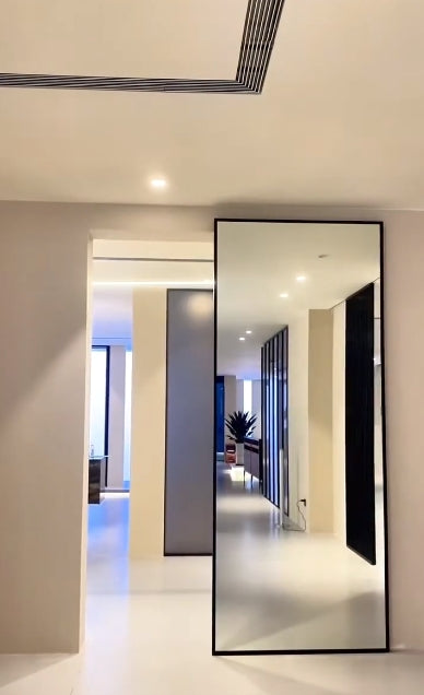 Rothnow® aluminum door with 16x45 series super slim frame, mirrored glass, and white finish, 900mm wide by 2200mm high.