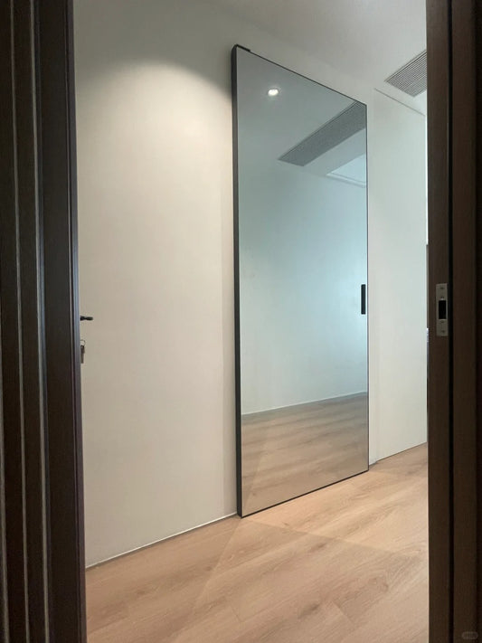 Rothnow® 7x45 Series Aluminum Ghost Door with mirrored glass, slim frame design, white finish, 900mm wide by 2200mm high.