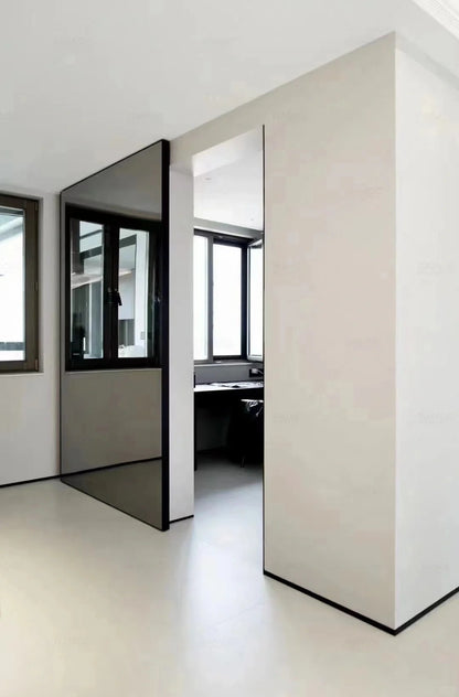 Rothnow aluminum door with 7x45 series slim frame, mirrored glass, and clear glass skin in white, 900mm width by 2200mm height.