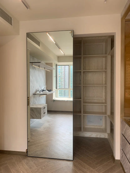 Rothnow® Aluminum Door 7x45 Series with slim frame and mirrored glass, 900mm wide by 2200mm tall, in white finish.
