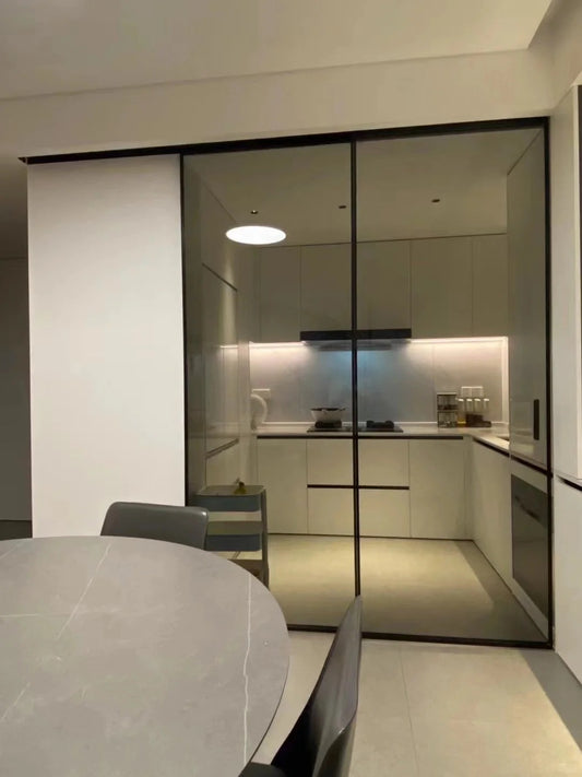 Rothnow® Aluminum Door 7x45 Series, white barn door with clear glass, slim frame, measuring 900mm wide by 2200mm high.