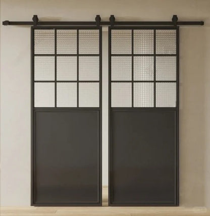 Rothnow® Aluminum Door 7x45 Series with clear glass, white finish, super slim frame, barn door style, Classic Series.