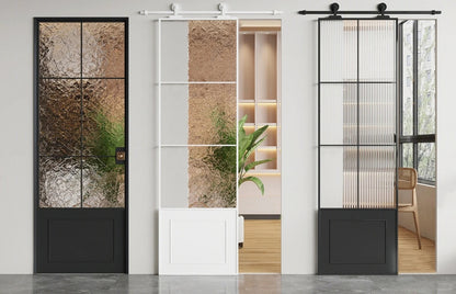 Rothnow Aluminum Door from 7x45 Series, white barn door with clear glass skin, slim frame, classic series design.
