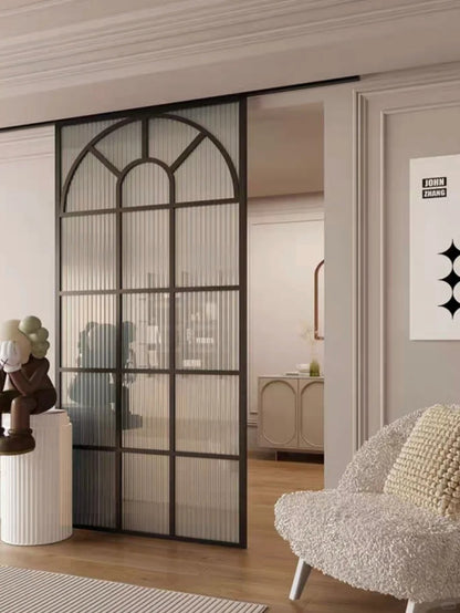 Rothnow® French style aluminum door with clear glass, white finish, 16x45 series slim frame barn door for living room.