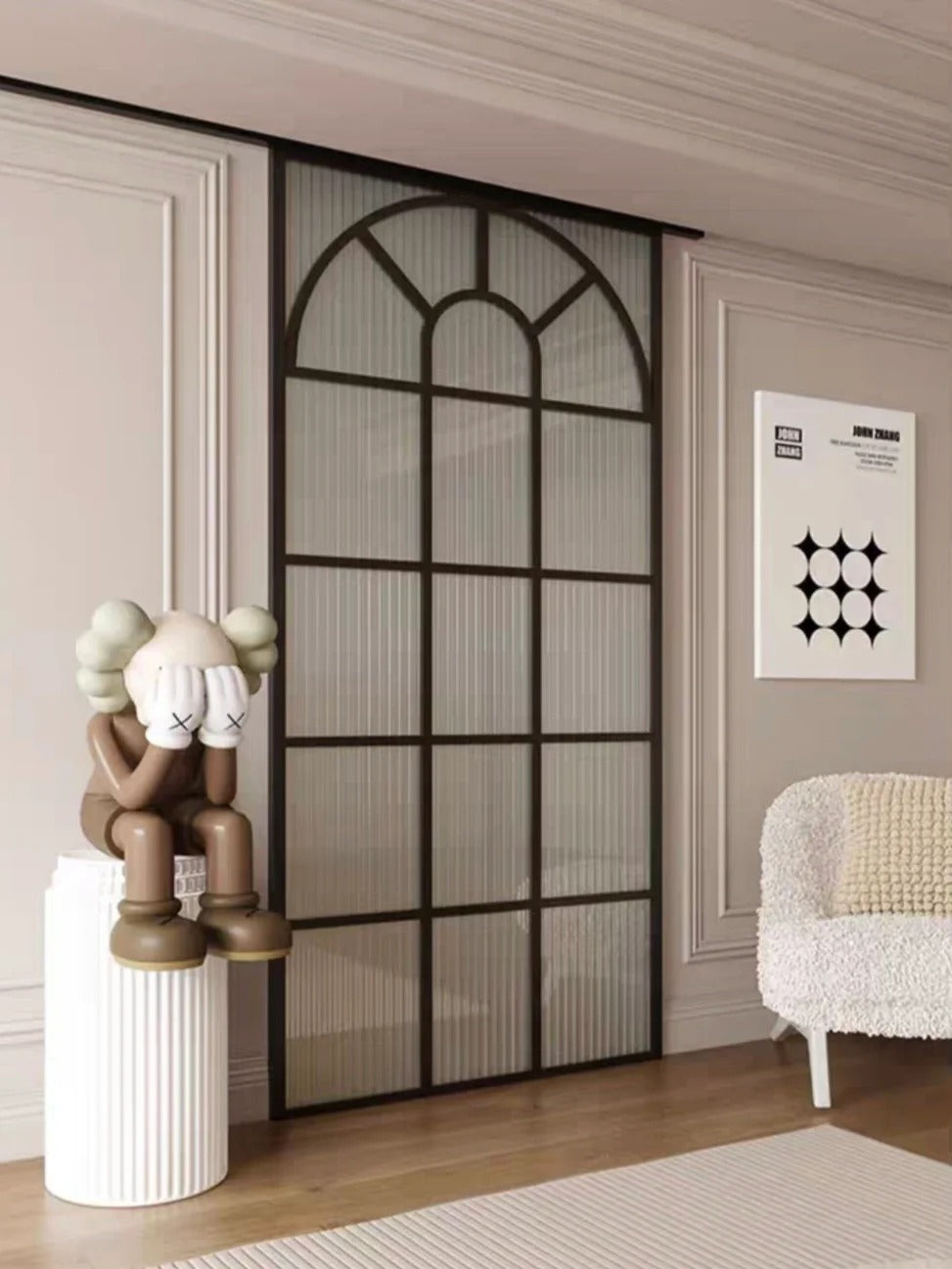 Rothnow French Style Aluminum Door 16x45 series with clear glass, slim frame design, ideal for living room or barn door installation