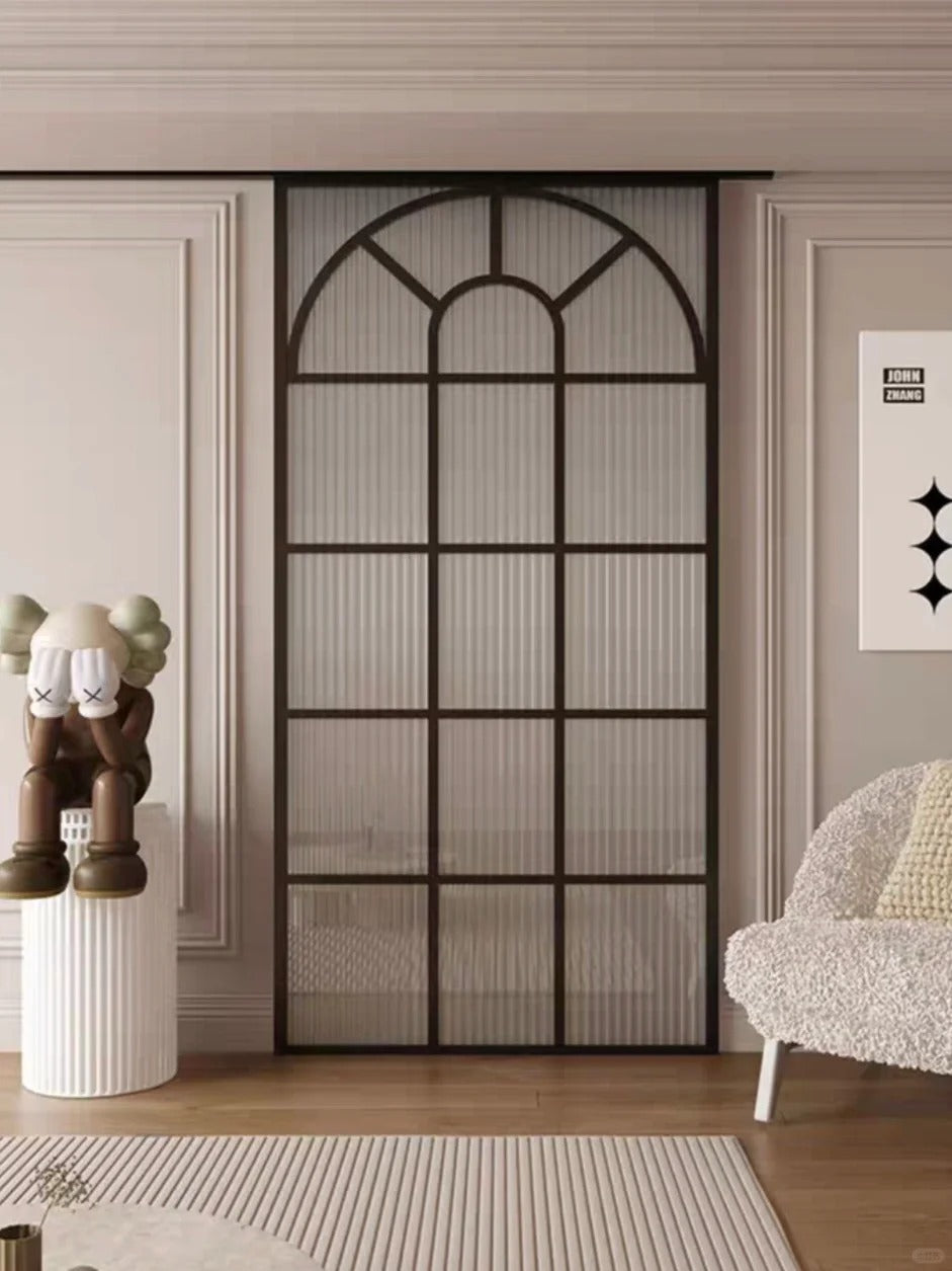 Rothnow French Style Aluminum Door 16x45 Series with clear glass, slim frame, ideal for living room barn door decor.