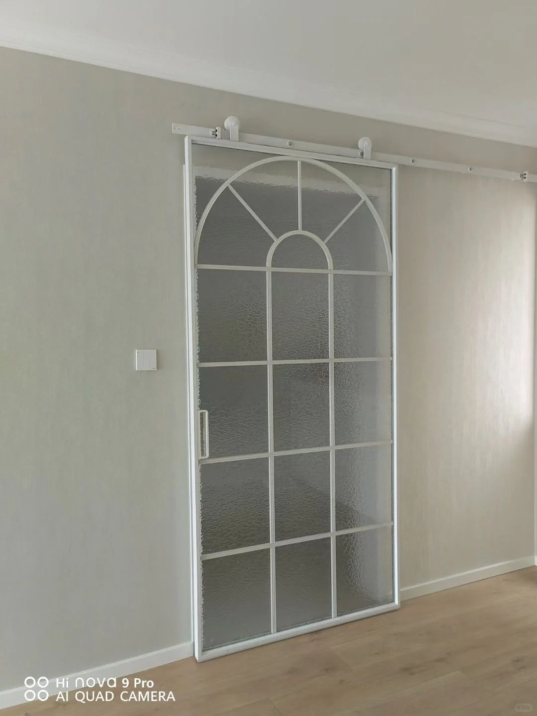 Rothnow French Style Aluminum Door in white with clear glass, 16x45 series super slim frame barn door, 900mm W x 2200mm H