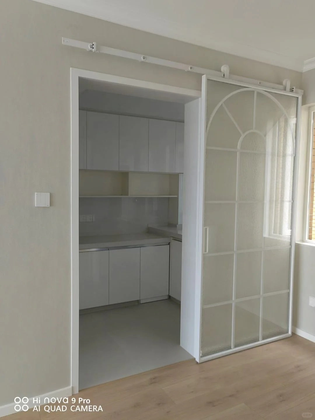Rothnow French Style Aluminum Door with clear glass, white frame, 16x45 series, super slim barn door for modern interiors