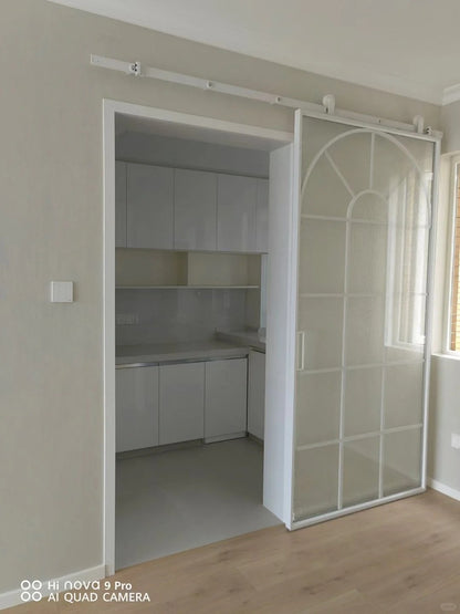 Rothnow French Style Aluminum Door with clear glass, white frame, 16x45 series, super slim barn door for modern interiors