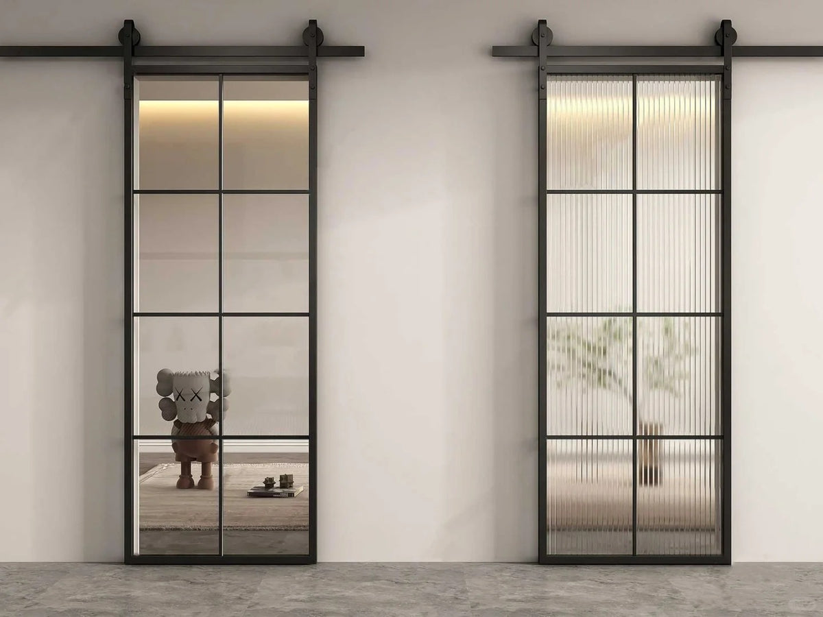 Rothnow® Minimalism Aluminum Door with clear glass, white finish, American style slim frame barn door, 16x45 series.