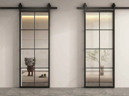 Rothnow® Minimalism Aluminum Door with clear glass, white finish, American style slim frame barn door, 16x45 series.