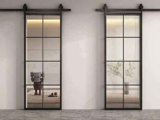 Rothnow® Minimalism Aluminum Door with clear glass, white finish, American style slim frame barn door, 16x45 series.