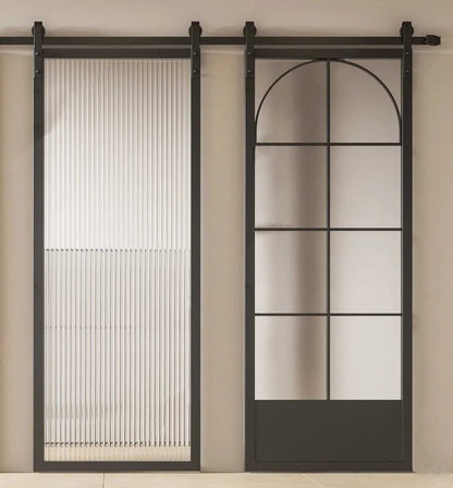 Rothnow® Minimalism aluminum barn door with slim frame, clear glass, white finish, 16x45 series American-style door.