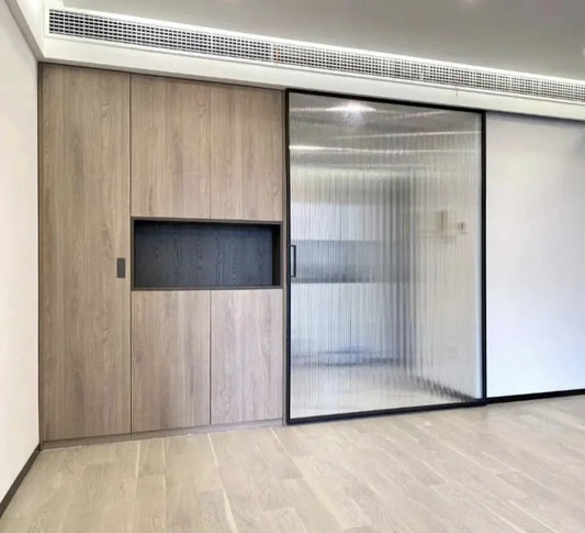 Rothnow Waved Glass Aluminum Door, 16x45 Series, white frame, clear glass, American style barn door, slim profile.