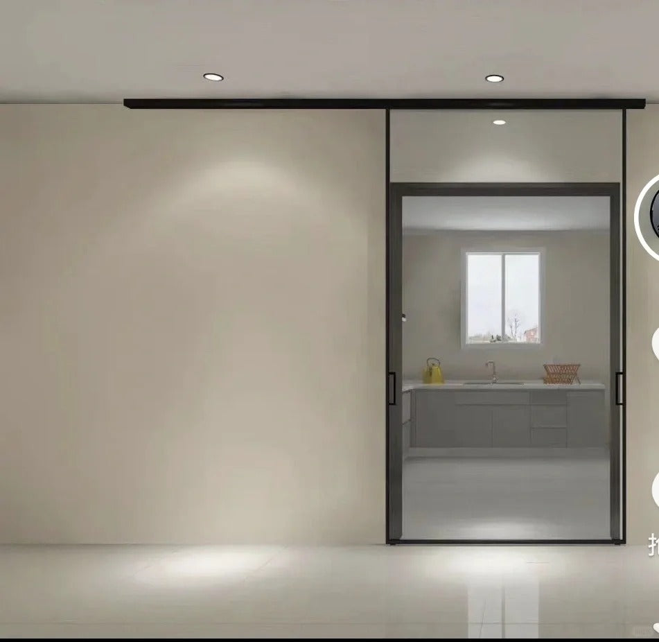 Rothnow® Waved Glass Aluminum Barn Door, 16x45 Series, clear glass with slim American-style frame, white finish, interior door.
